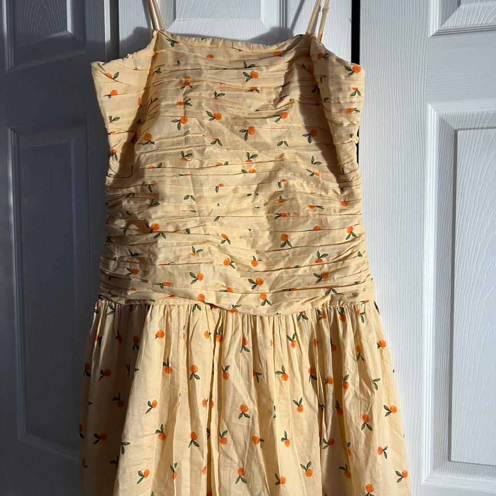 Orange Print Ruched Mini  with Spaghetti Straps